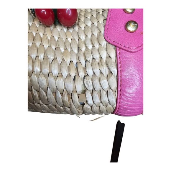 Y2K JUICY COUTURE Woven Straw Wicker Barrel Purse w/Cherry Charm - Picture 8 of 13